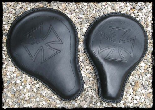 Handmade Leather Soloseat "iron cross black", Harley Davidson, Chopper, Bobber